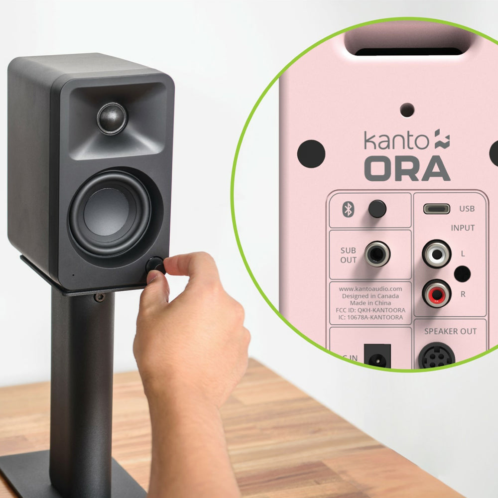 Kanto ORA 100W Powered Reference Desktop Computer Speakers with Bluetooth 5.0 Pink