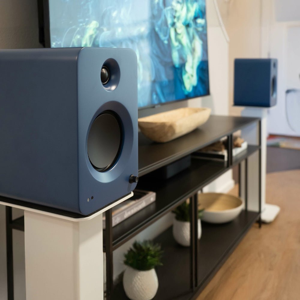 Kanto REN 200W Powered Bookshelf Speakers with HDMI ARC, USB-C, and Bluetooth 5.3 - Matte Blue, Pair