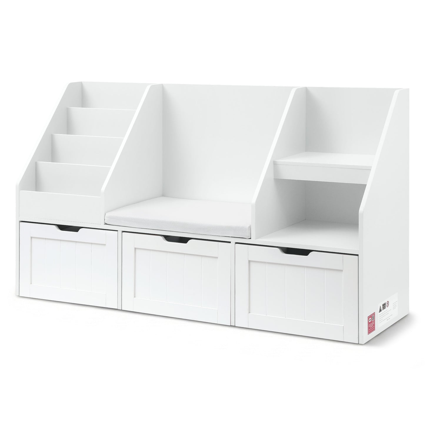 Keezi Kids Bookshelf Storage Organiser Toy Box Drawer Bench Seat Cabinet White