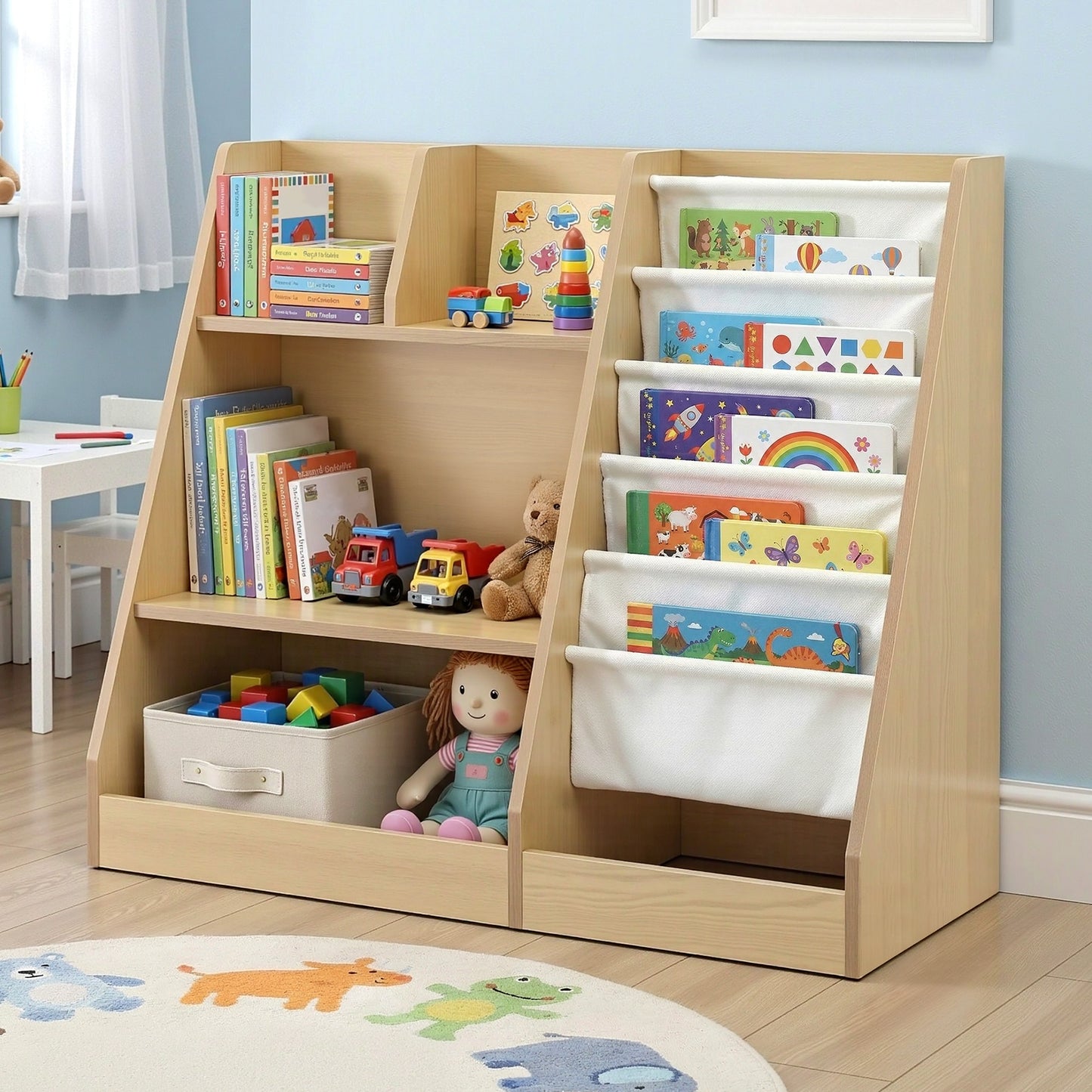 Keezi Kids Bookshelf Wood Bookcase Children Storage Rack Display Shelves Holder