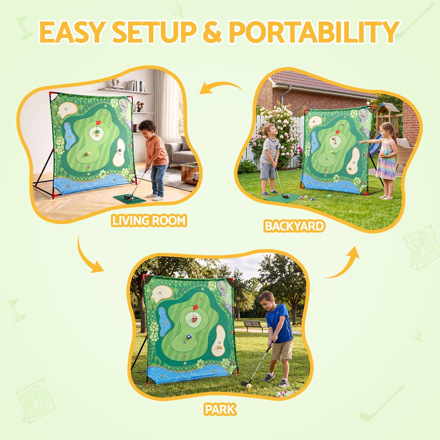Keezi Kids Golf Play Set Chipping Game, 24 Sticky Balls, Adjustable Club & 2 Hitting Mats for Indoor Outdoor Ages 3-12 Play