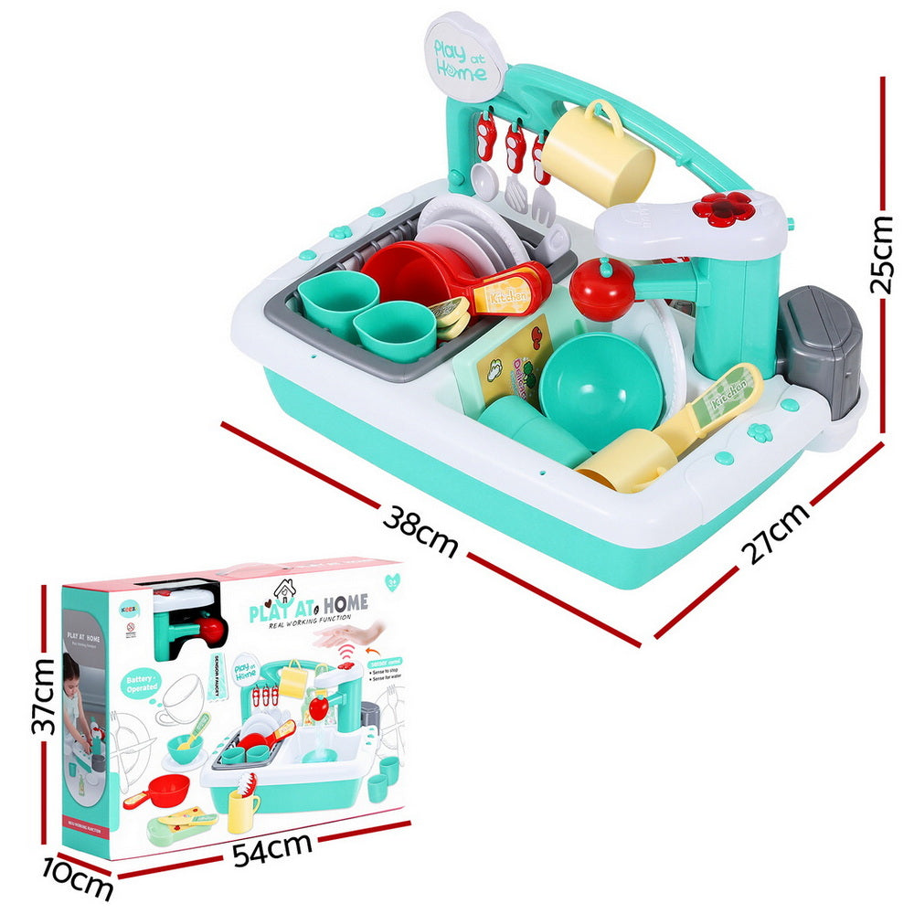 Keezi Kids Kitchen Play Set Play Pretend Sink Dishwasher Toys Green