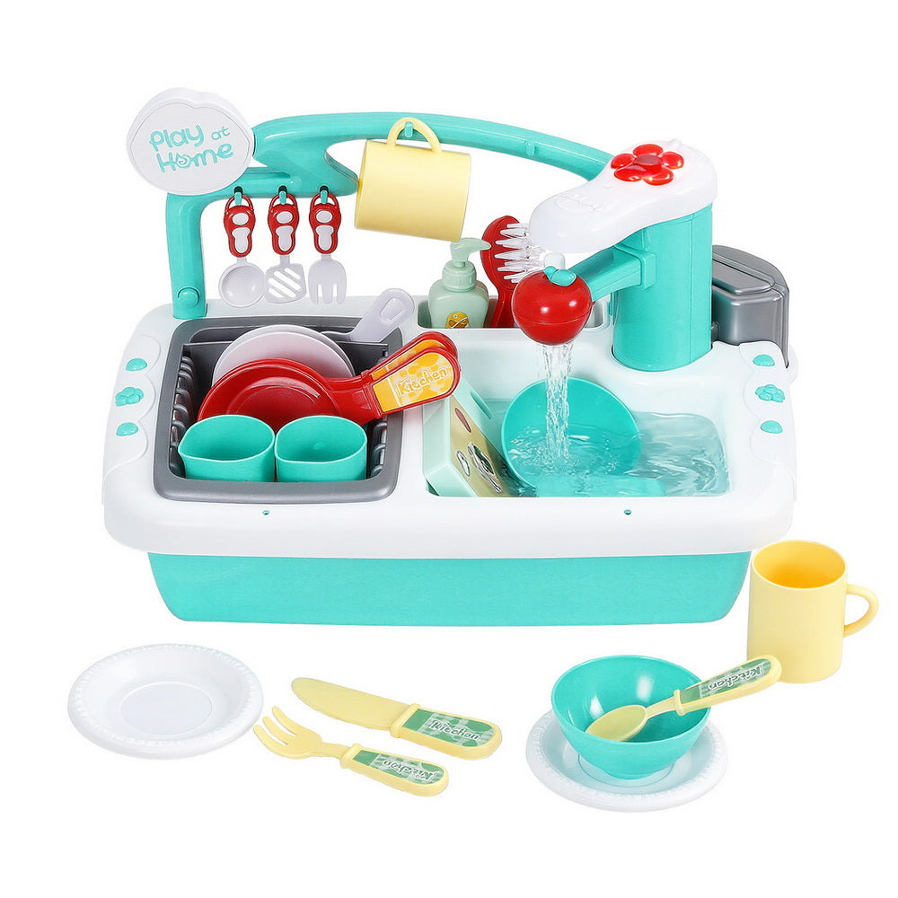 Keezi Kids Kitchen Play Set Play Pretend Sink Dishwasher Toys Green