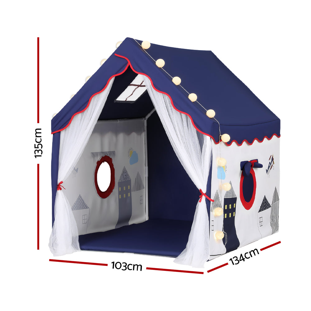 Keezi Kids Play Tent Playhouse Castle with Floor Mat String Ball Light 134X103CM