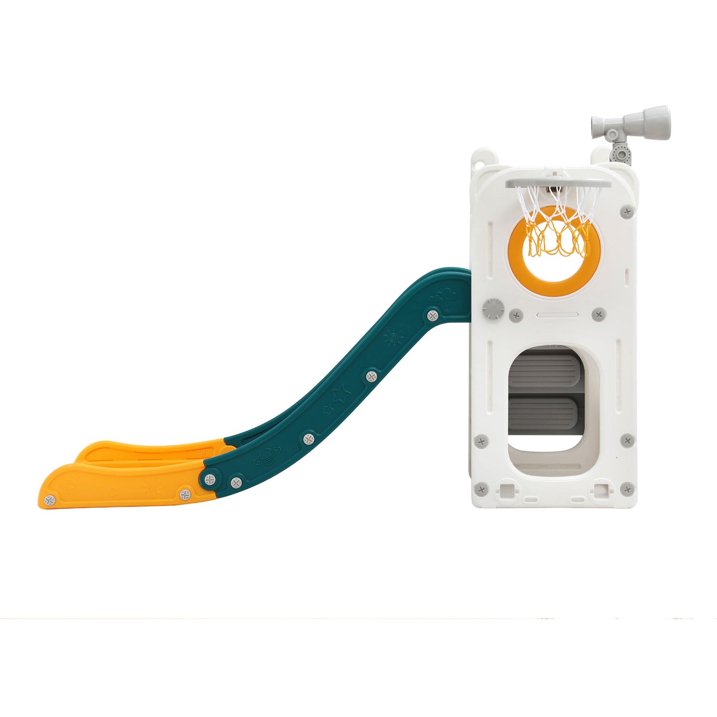 Keezi Kids Slide Set Basketball Hoop Outdoor Playground Outdoor Toys Telescope Storage