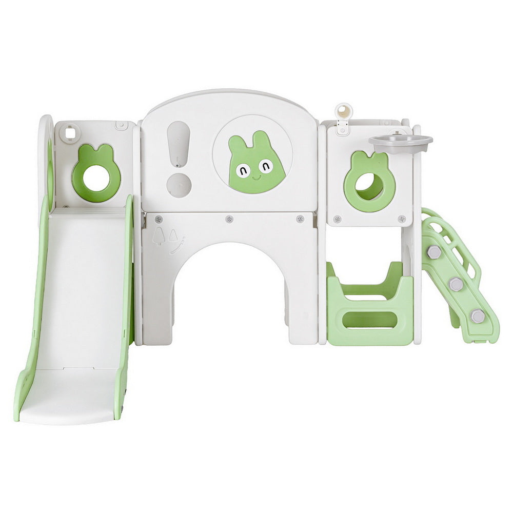 Keezi Kids Slide Swing Set Ball Hoop Rings Football Outdoor Toys Green