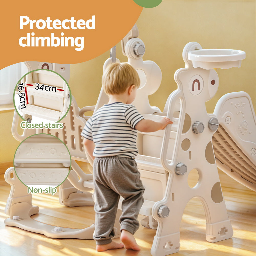 Keezi Kids Slide Swing Set Basketball Hoop Outdoor Playground Toys 160cm Beige