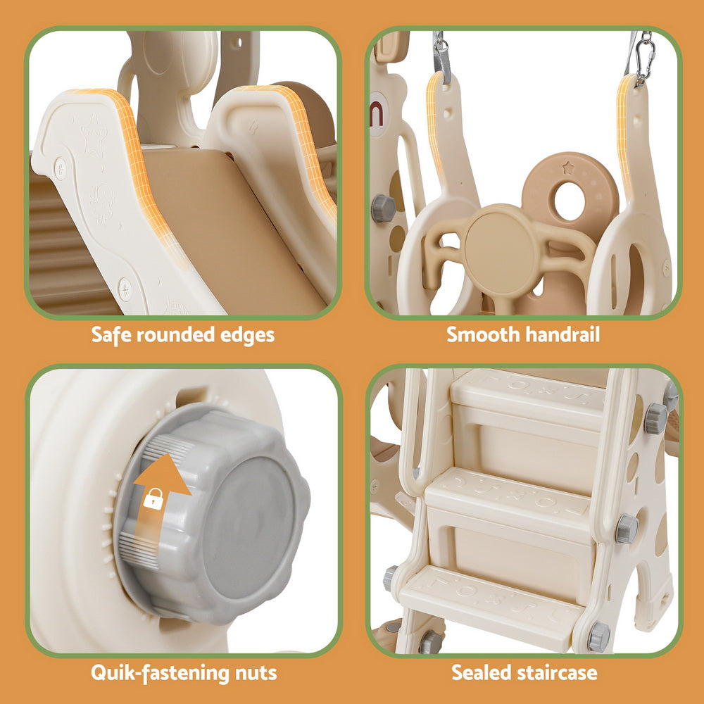 Keezi Kids Slide Swing Set Basketball Hoop Outdoor Playground Toys 160cm Beige