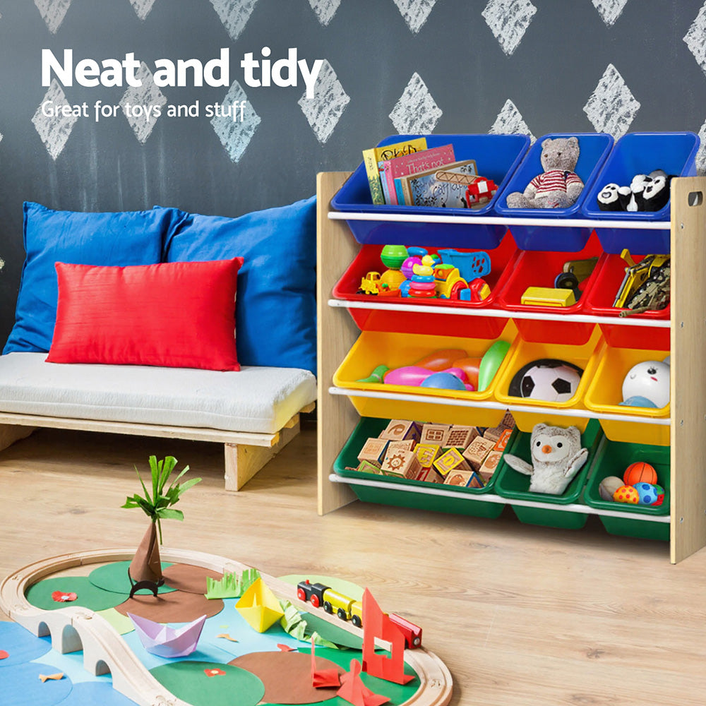 Keezi Kids Toy Box 12 Bins Bookshelf Organiser Children Storage Rack