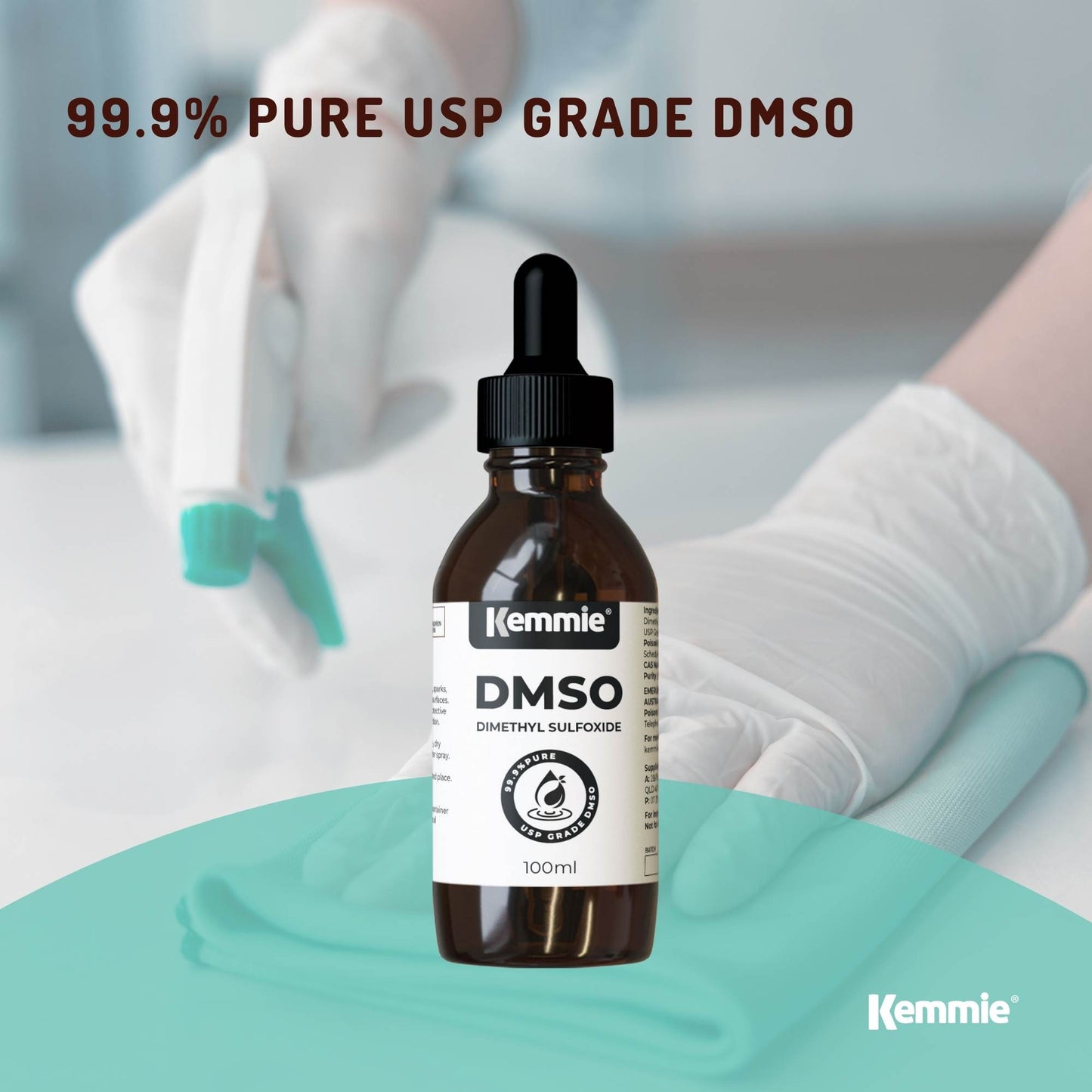 Kemmie 100ml DMSO Liquid 99.9% - Pure USP Grade Dimethyl Sulfoxide Dropper