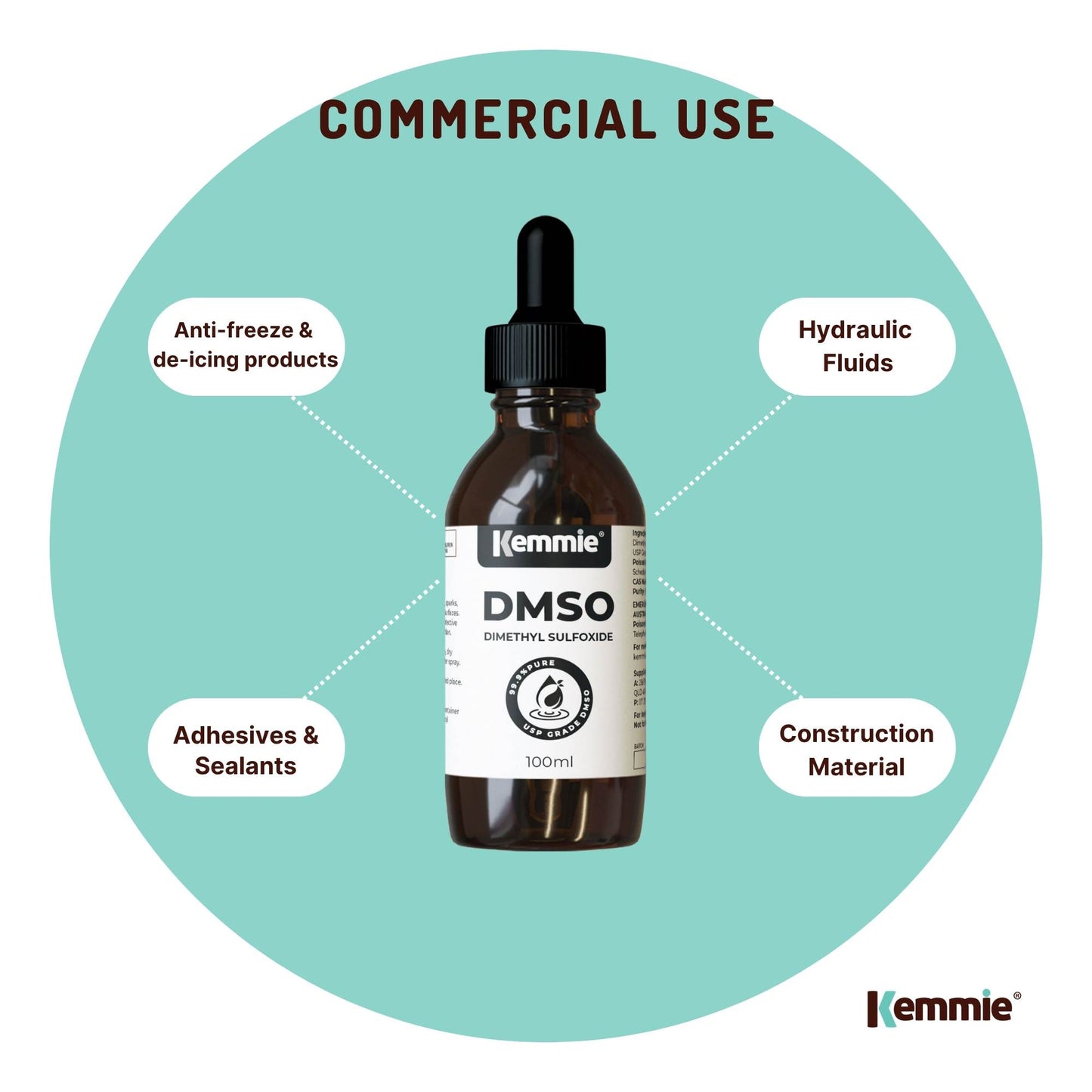 Kemmie 100ml DMSO Liquid 99.9% - Pure USP Grade Dimethyl Sulfoxide Dropper