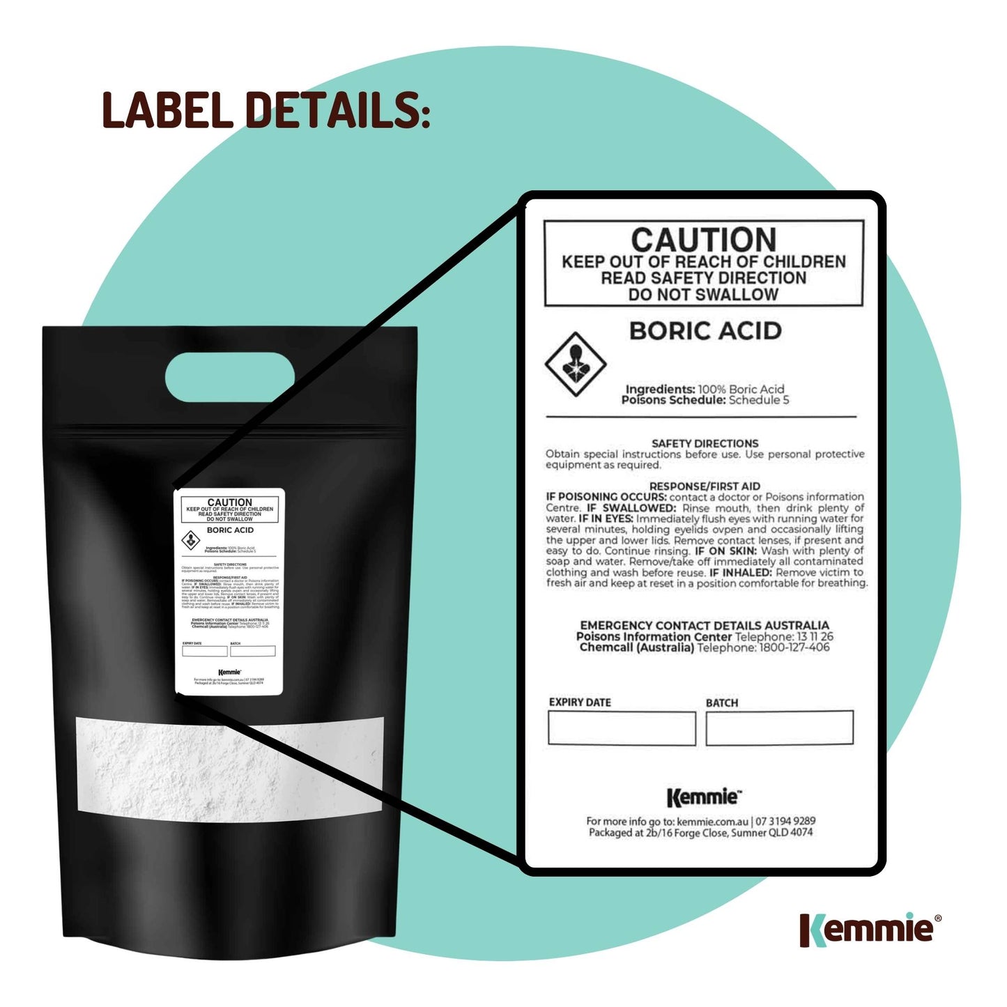 Kemmie 10Kg Boric Acid Powder 99.9% Pure - Soluble Orthoboric Acid H3BO3