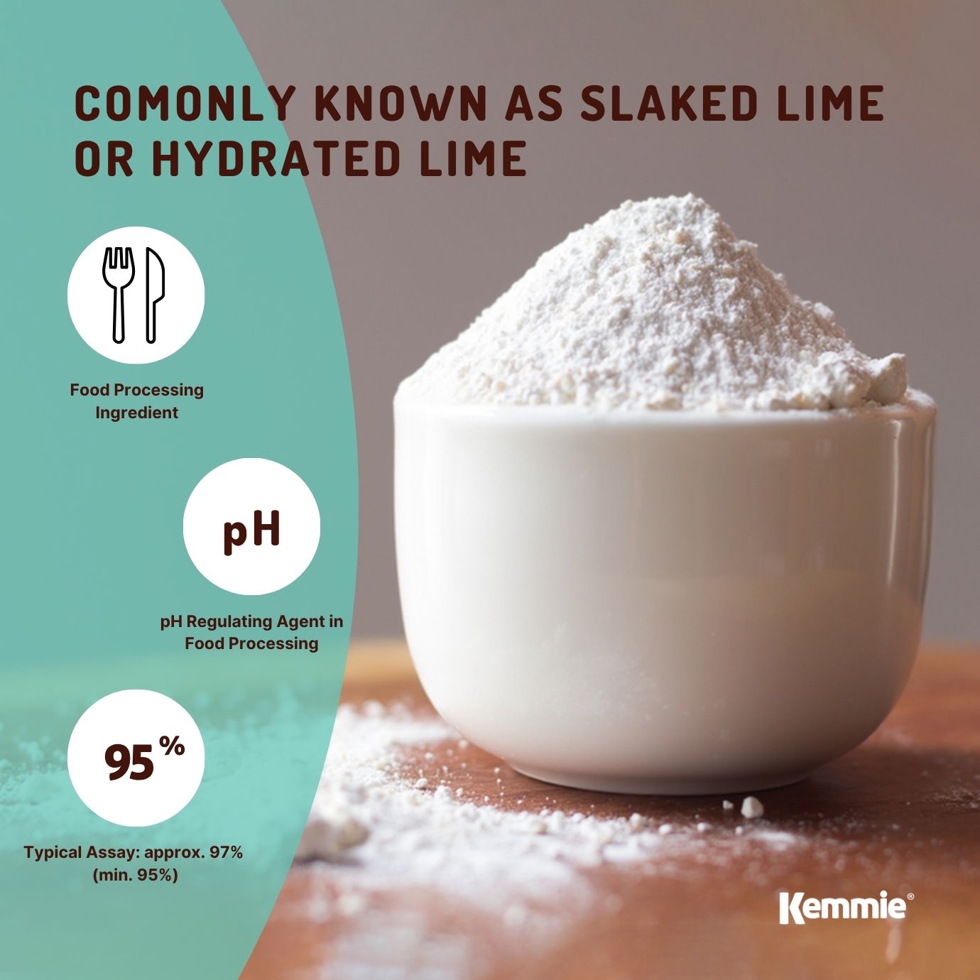 Kemmie 1Kg Calcium Hydroxide Powder - Food Grade Pickling Lime Slaked Lime FCC
