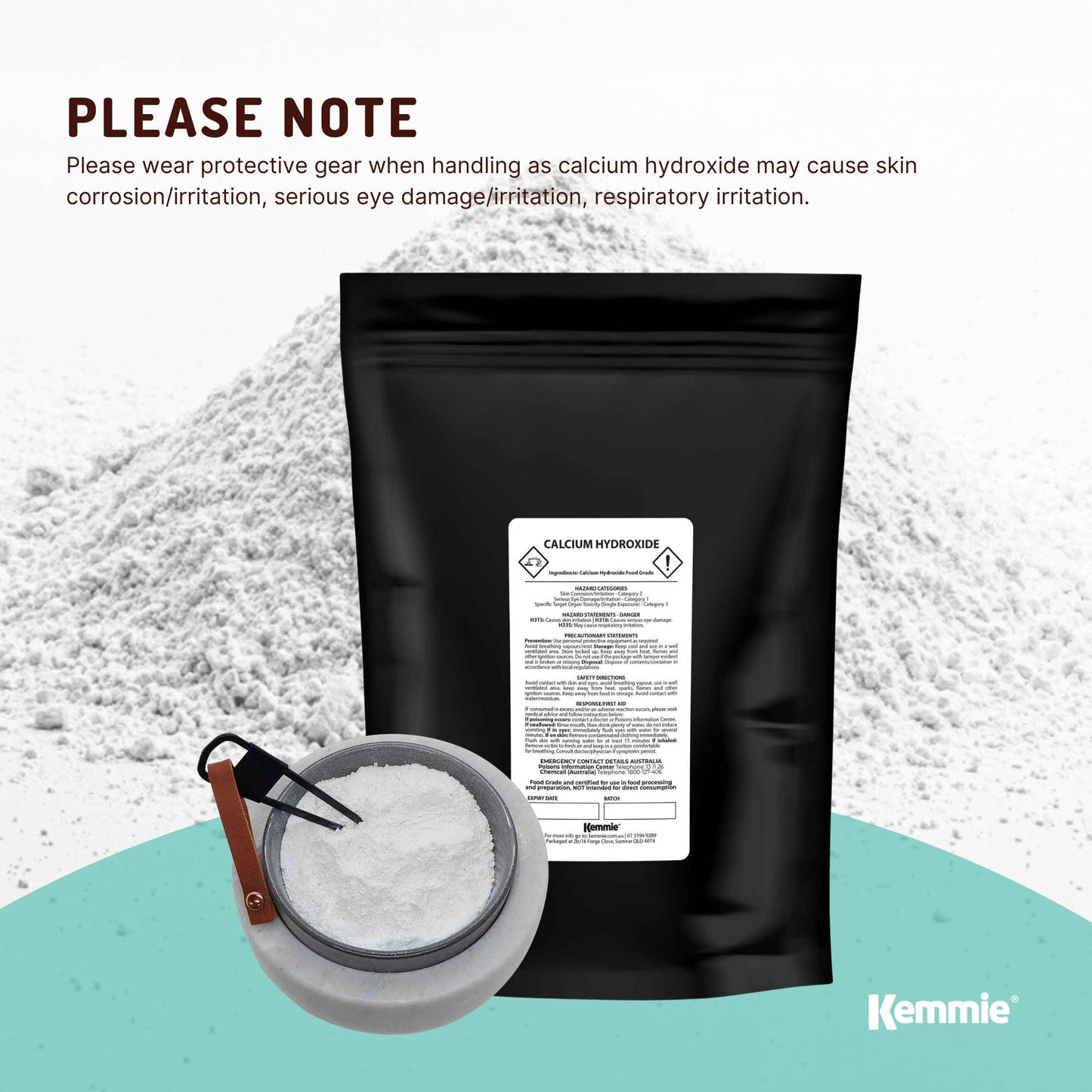 Kemmie 2Kg Calcium Hydroxide Powder - Food Grade Pickling Lime Slaked Lime FCC