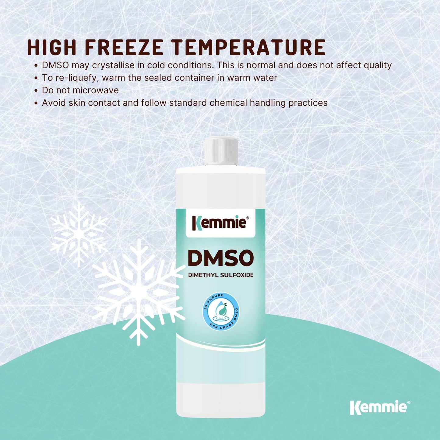Kemmie 250ml DMSO Liquid 99.9% Pure - USP Grade Dimethyl Sulfoxide Solvent