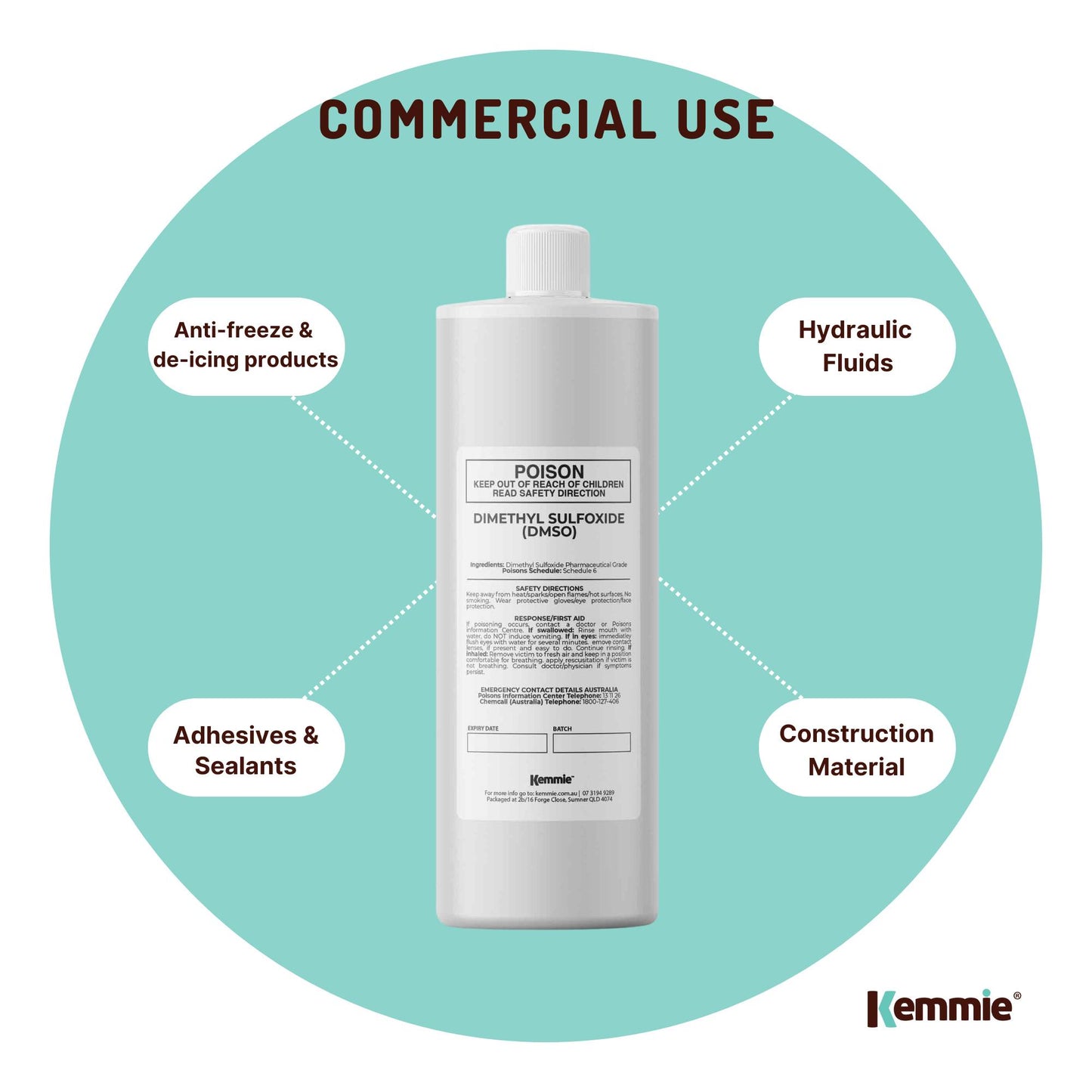 Kemmie DMSO Liquid 99.9% Pure - USP Grade Dimethyl Sulfoxide Solvent