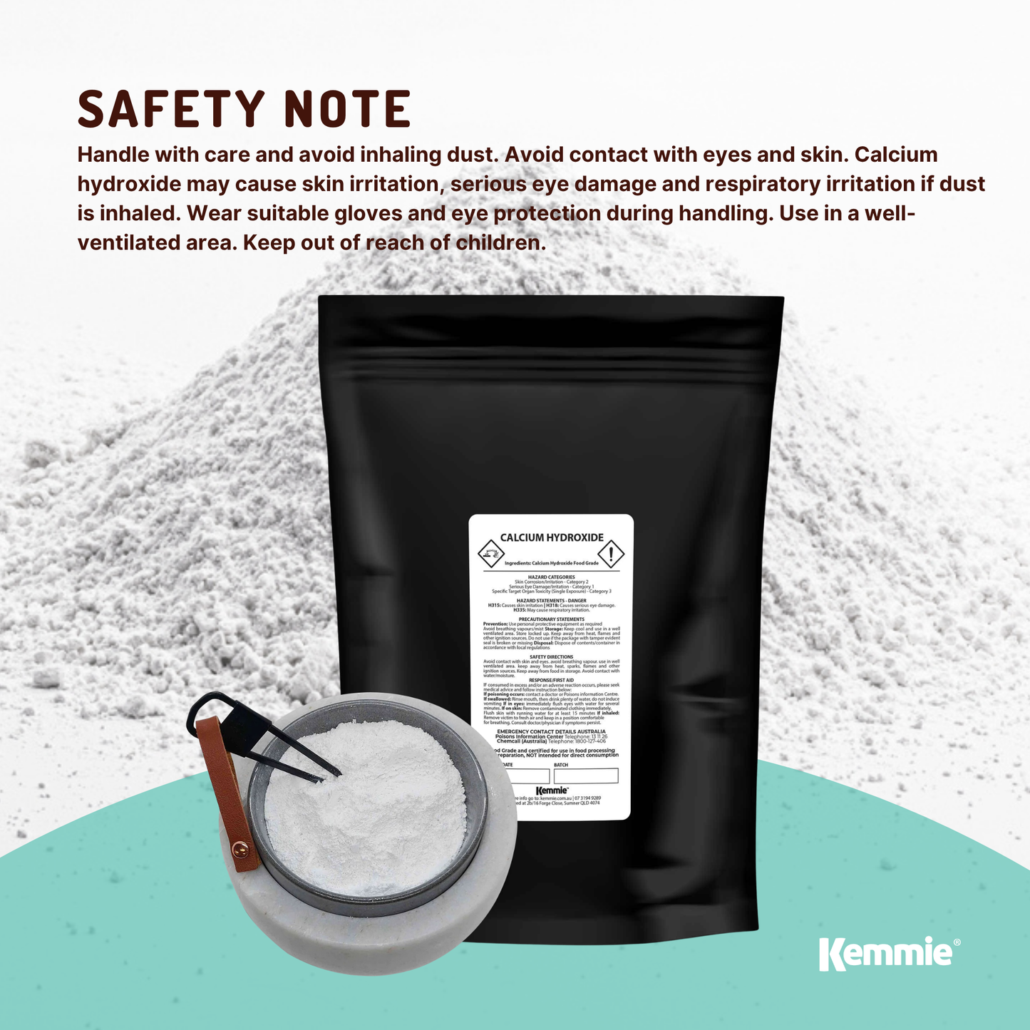 Kemmie 2Kg Calcium Hydroxide Powder - Food Grade Pickling Lime Slaked Lime FCC