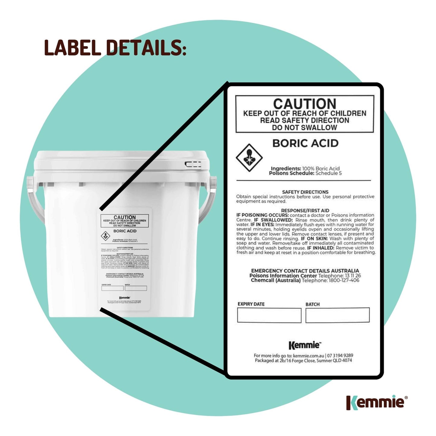 Kemmie 4.9Kg Boric Acid Powder 99.9% Pure Tub - Soluble Orthoboric Acid H3BO3