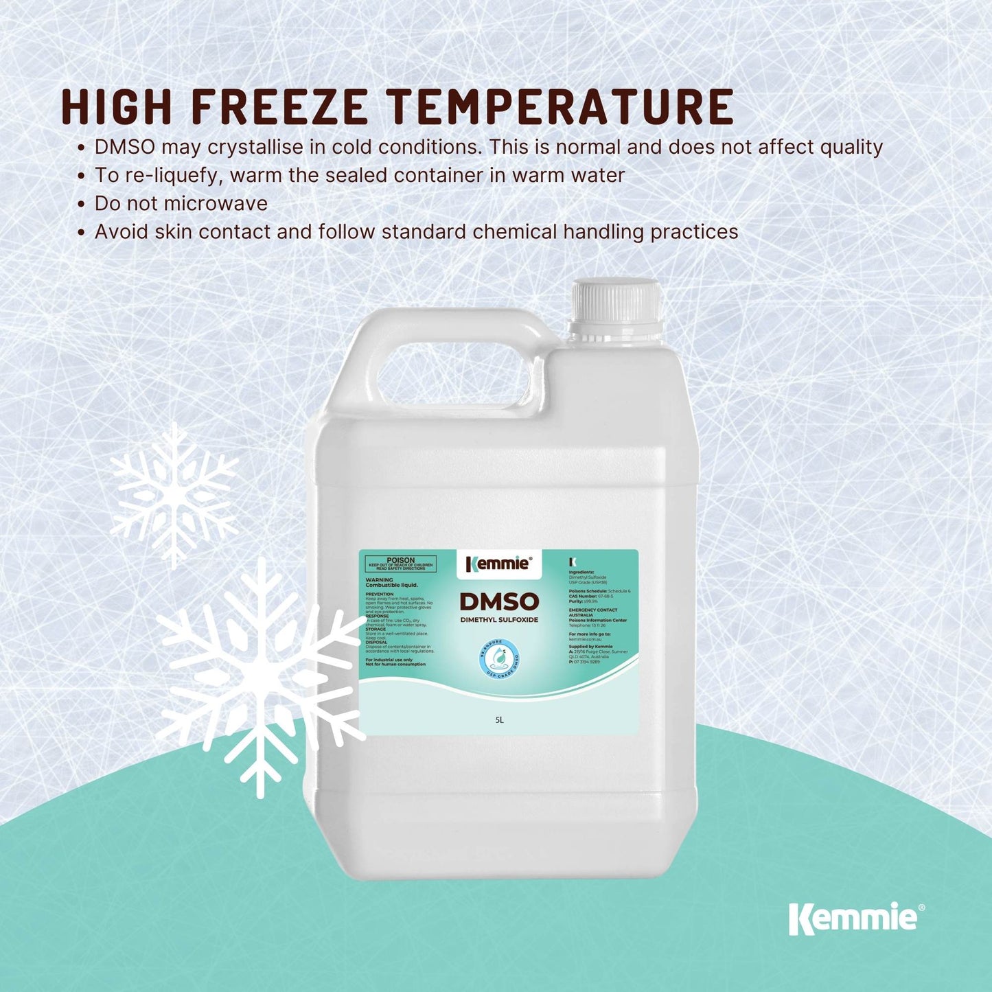 Kemmie 5L DMSO Liquid 99.9% Pure - USP Grade Dimethyl Sulfoxide Solvent Bulk