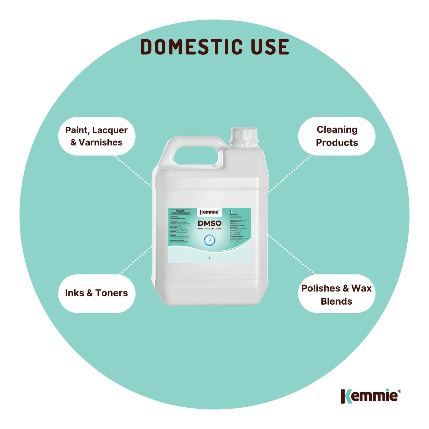 Kemmie 5L DMSO Liquid 99.9% Pure - USP Grade Dimethyl Sulfoxide Solvent Bulk