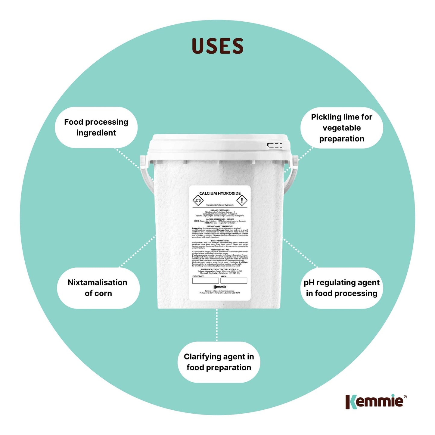 Kemmie 600g Calcium Hydroxide Powder Tub - Food Grade Pickling Lime FCC