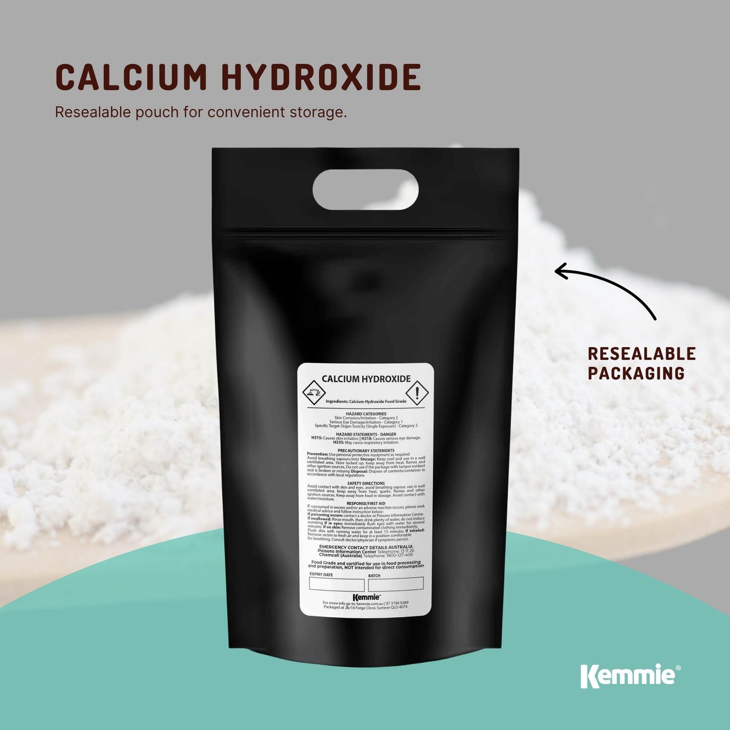 Kemmie Bulk 10Kg Calcium Hydroxide Powder - Food Grade Pickling Lime Slaked FCC