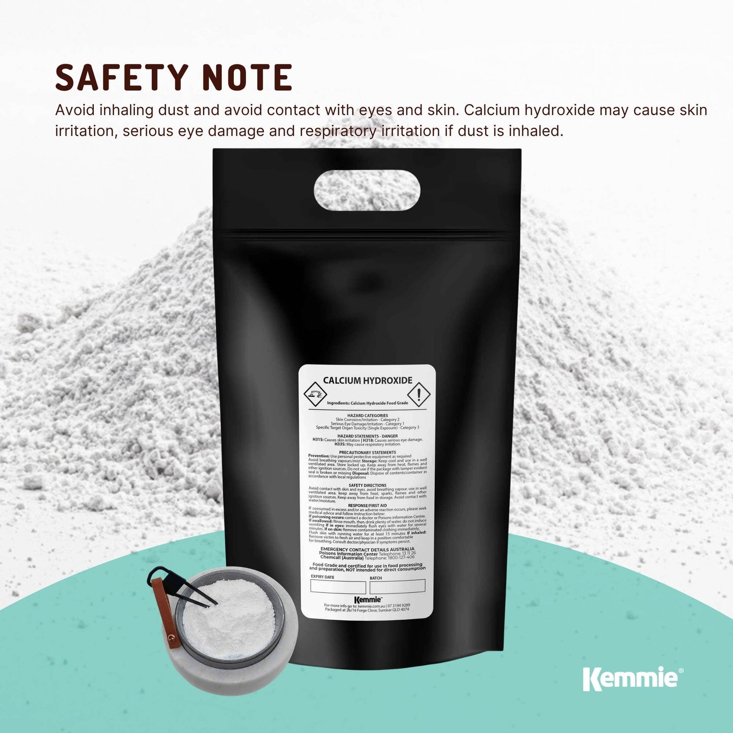 Kemmie Calcium Hydroxide Powder Bags - Food Grade Pickling Lime FCC Bulk