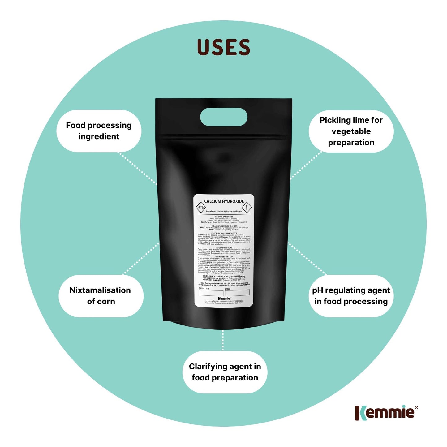 Kemmie Calcium Hydroxide Powder Bags - Food Grade Pickling Lime FCC Bulk