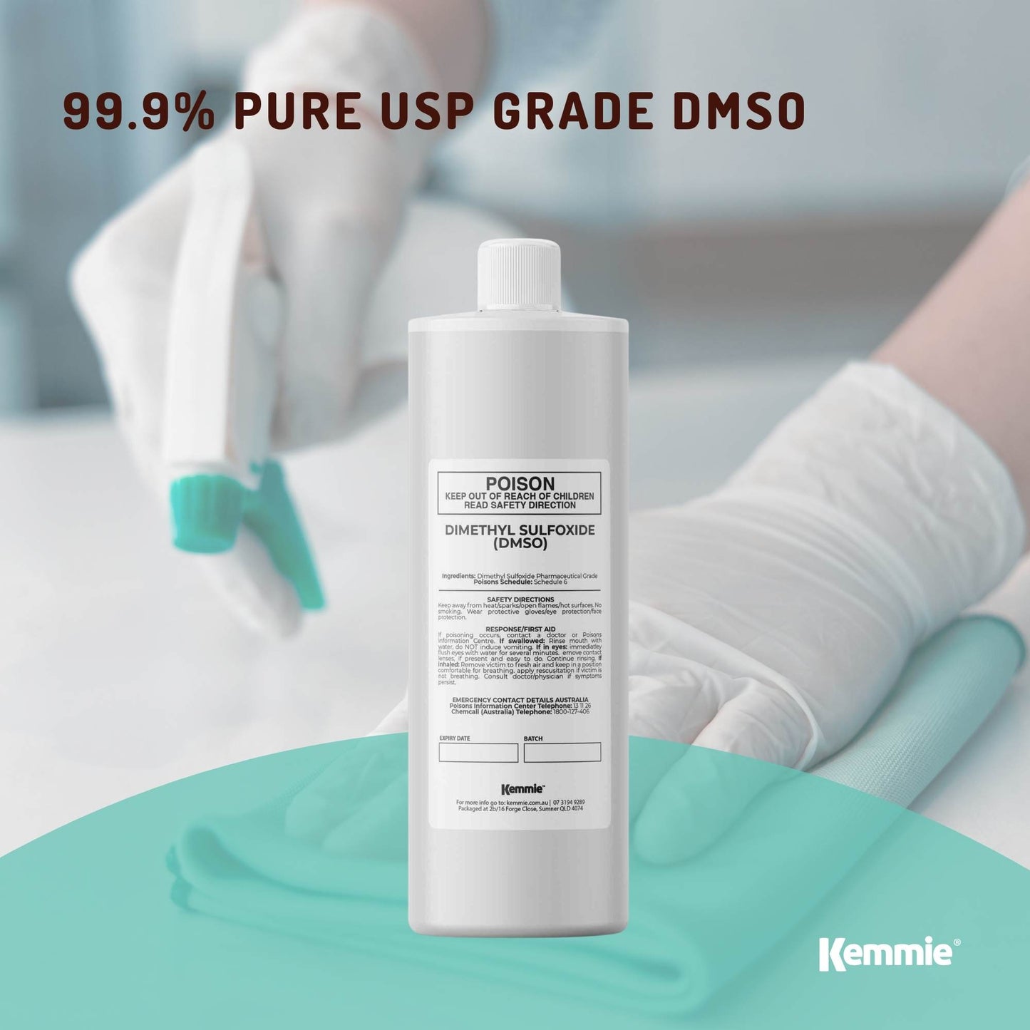 Kemmie 250ml DMSO Liquid 99.9% Pure - USP Grade Dimethyl Sulfoxide Solvent