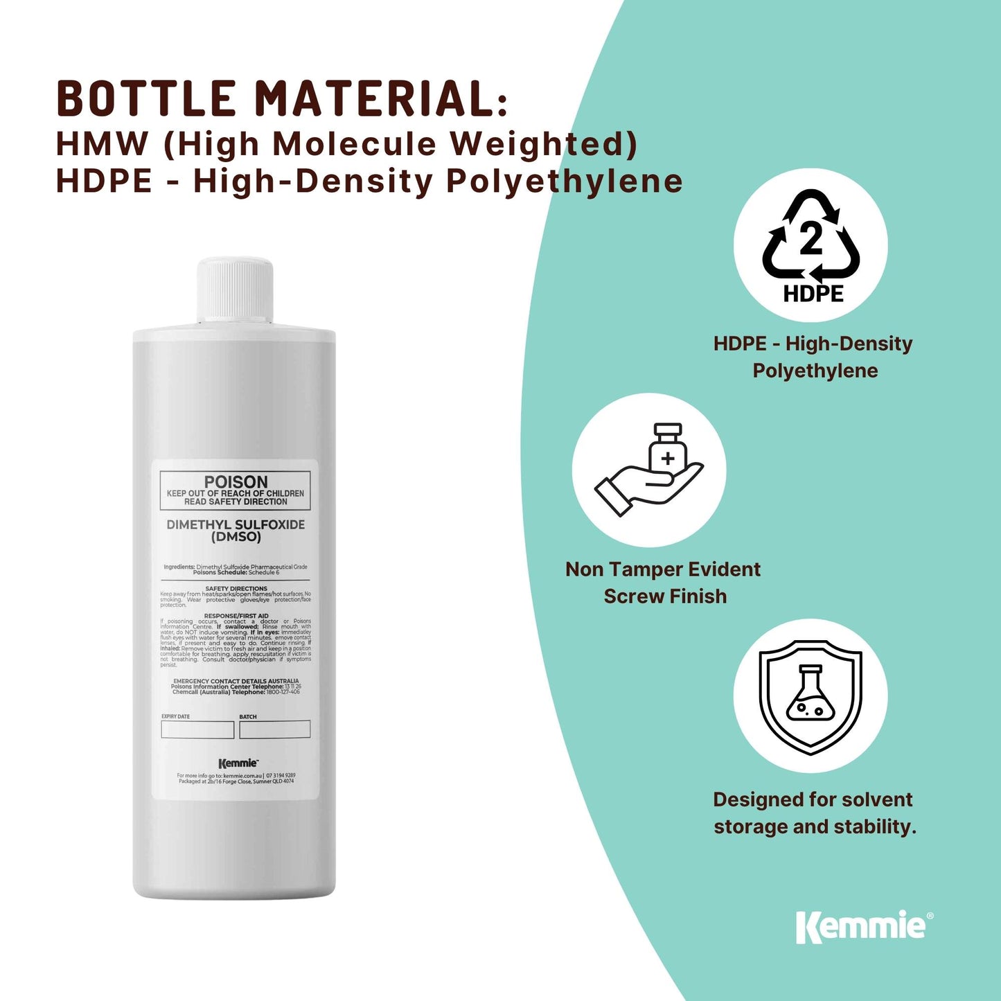 Kemmie 250ml DMSO Liquid 99.9% Pure - USP Grade Dimethyl Sulfoxide Solvent