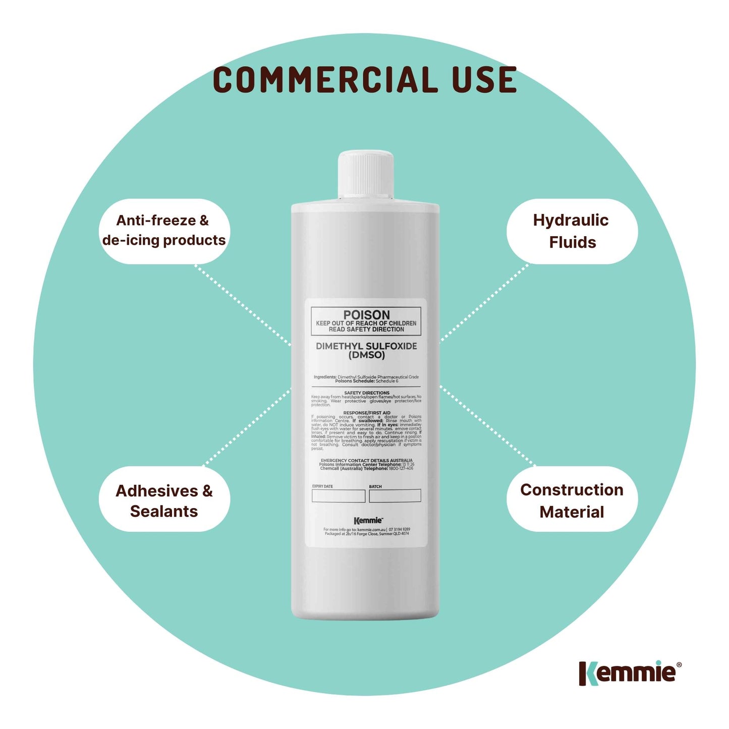 Kemmie 250ml DMSO Liquid 99.9% Pure - USP Grade Dimethyl Sulfoxide Solvent