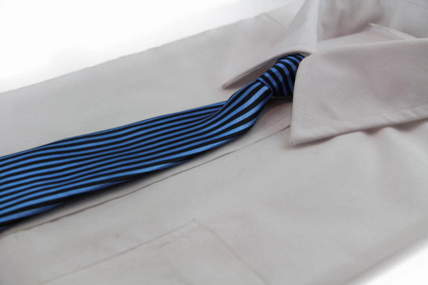 Kids Boys Black & Blue Patterned Elastic Neck Tie - Thin Vertical Stripe