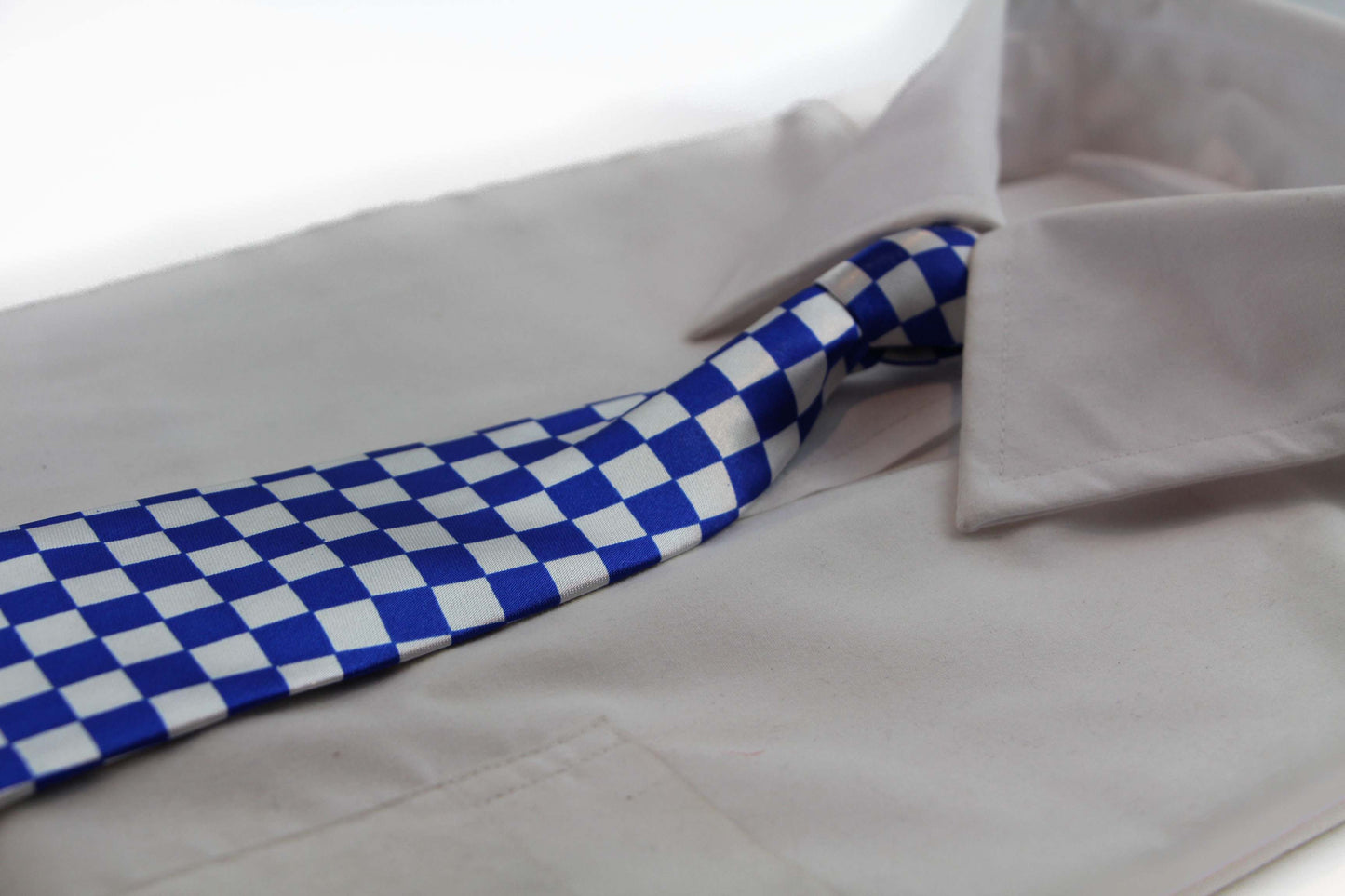 Kids Boys Blue & White Patterned Elastic Neck Tie - Small Checkers