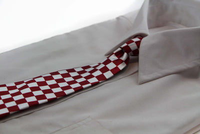 Kids Boys Red & White Patterned Elastic Neck Tie - Small Checkers