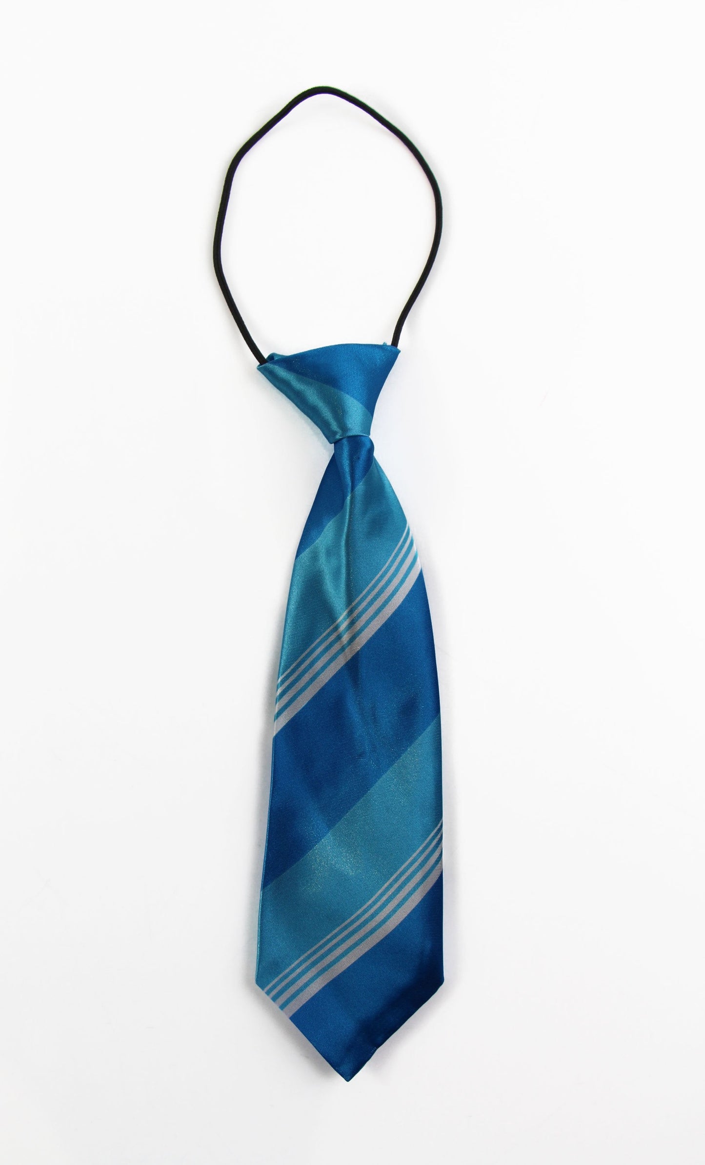 Kids Boys Sky Blue & White Diagonal Patterned Elastic Neck Tie