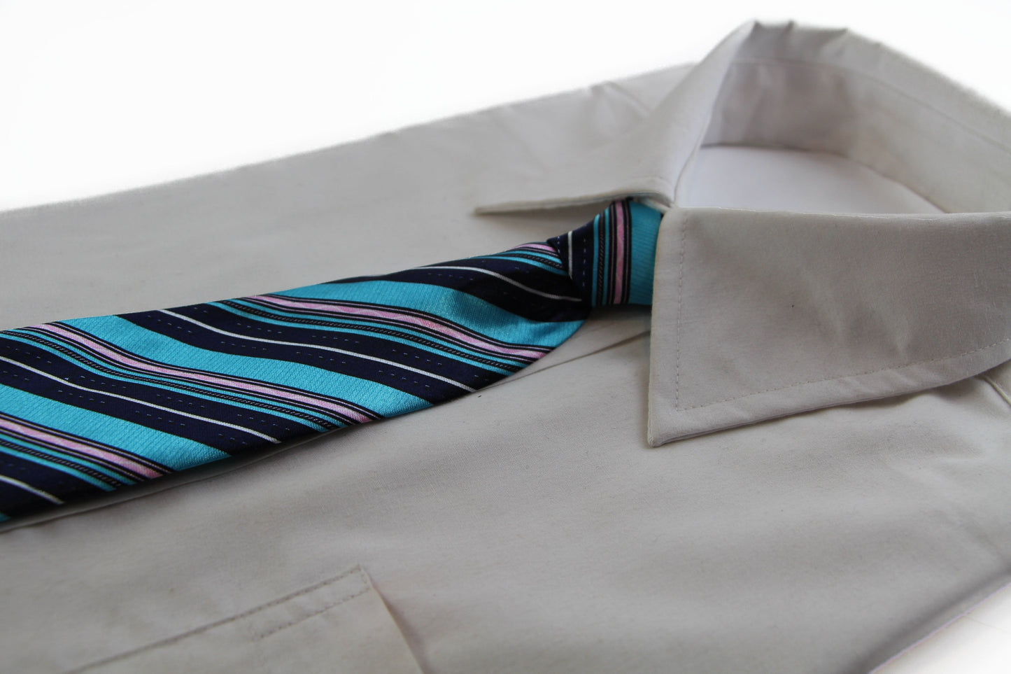 Kids Boys Turquoise Black Diagonal Patterned Elastic Neck Tie