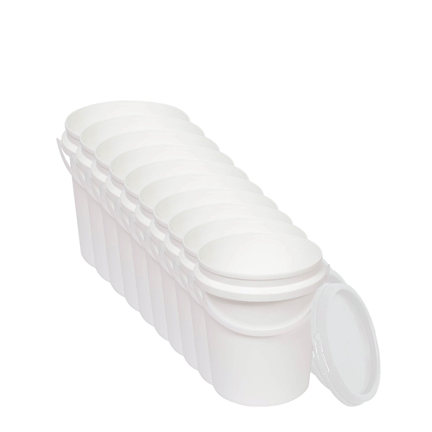 Kitchee 10x 1.2L Plastic Buckets + Lids - Empty Food Grade Tub Handle White