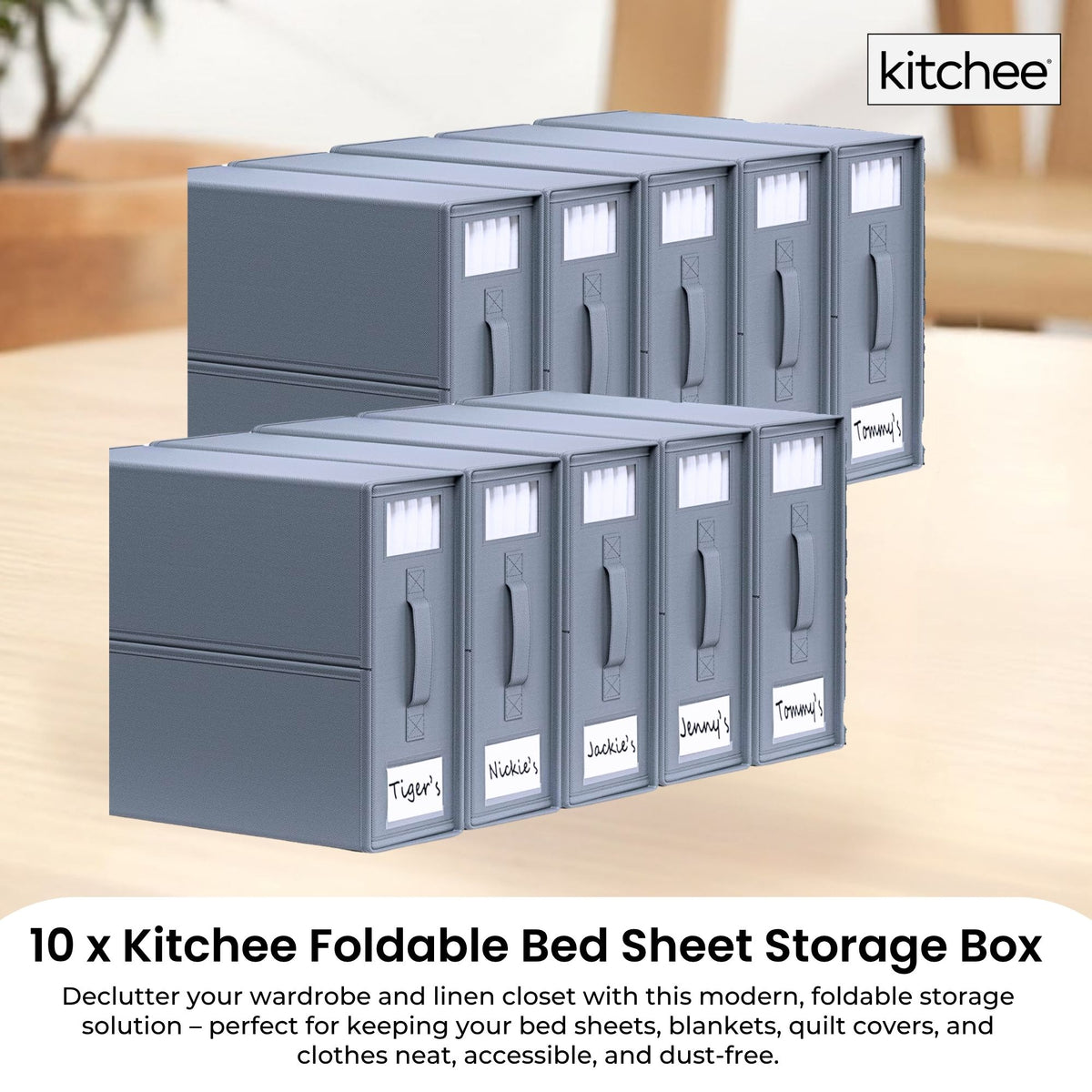 Kitchee 10x Foldable Bed Sheet Storage Box - Linen + Closet Organiser Grey