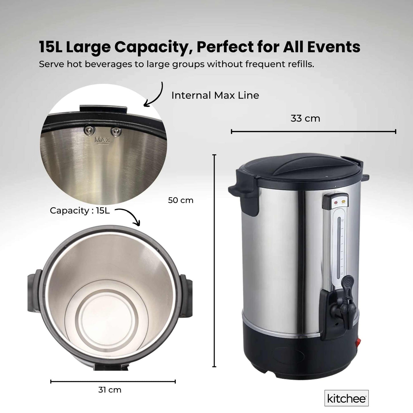 Kitchee 15L Electric Water Boiler Stainless Steel Commercial Urn