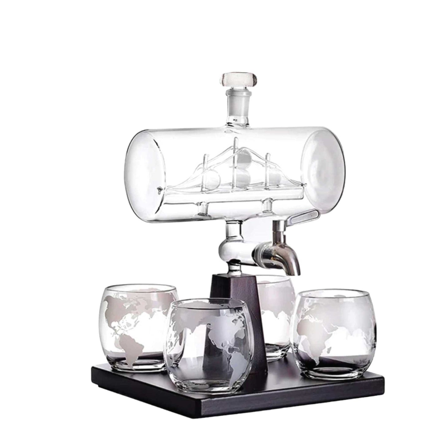 Kitchee 1L Whiskey or Wine Sailboat Glass Decanter Set - 4 Glasses + Stand