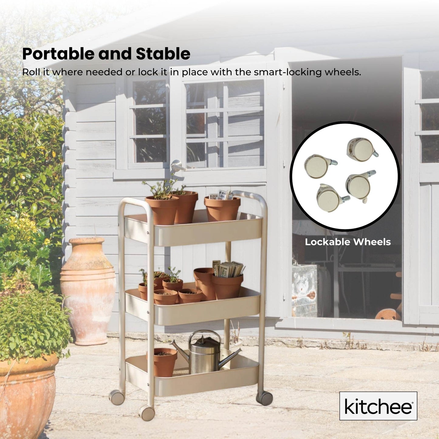 Kitchee 3-Tier Kitchen Storage Cart Trolley with Wheels - Shelf Organiser WHITE
