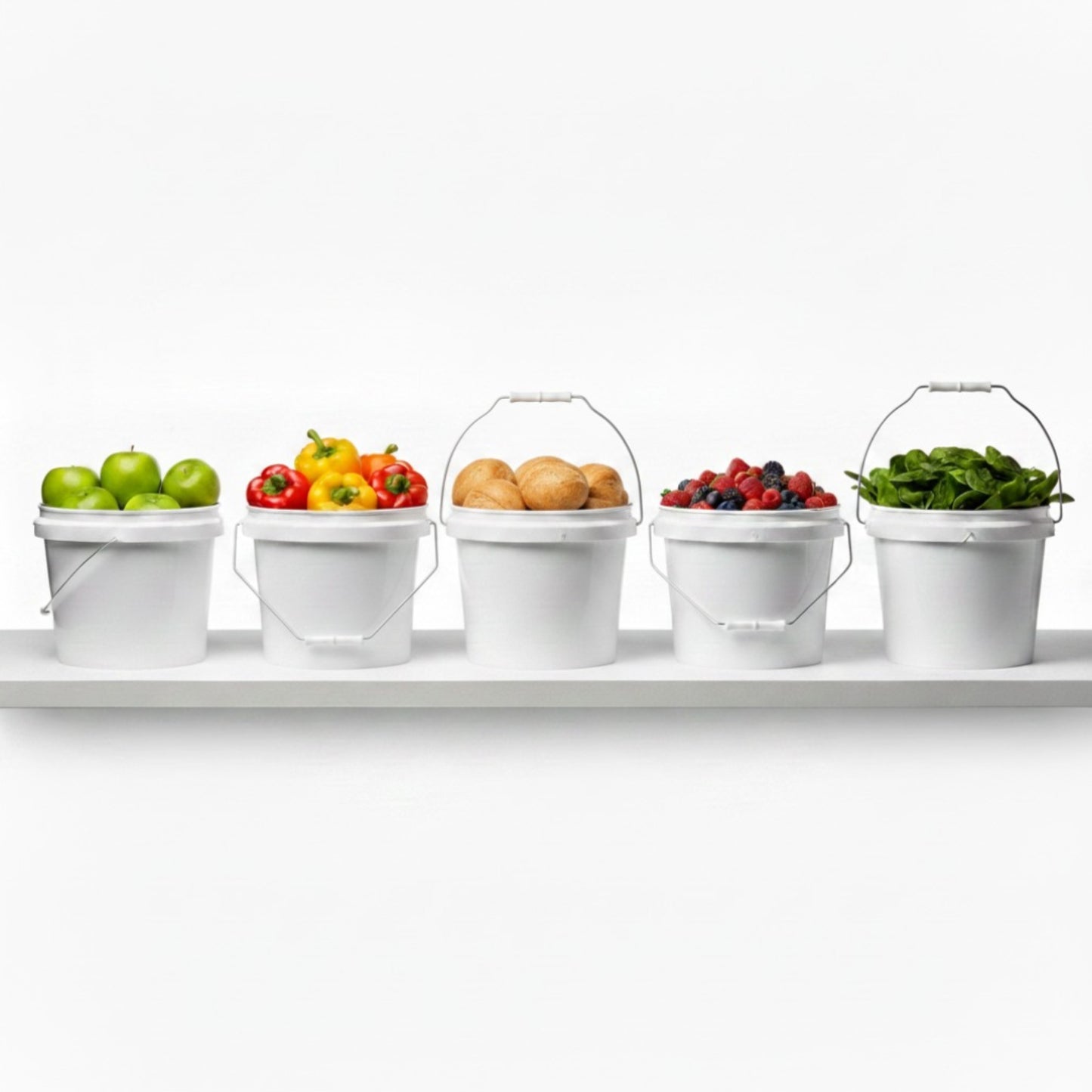 Kitchee Plastic White Buckets Handle + Lids - 2L 5L 10L - Small and Large Pail