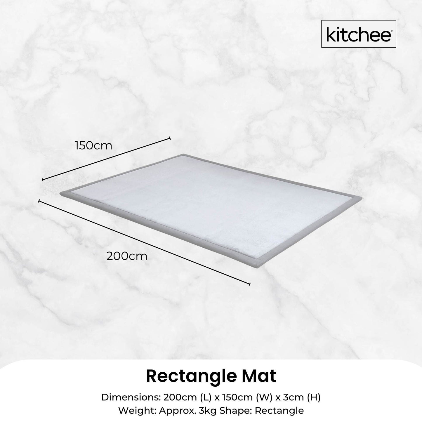 Kitchee Foam Floor Mat 150x200cm - Padded Thick Soft Tatami Style Rug Grey