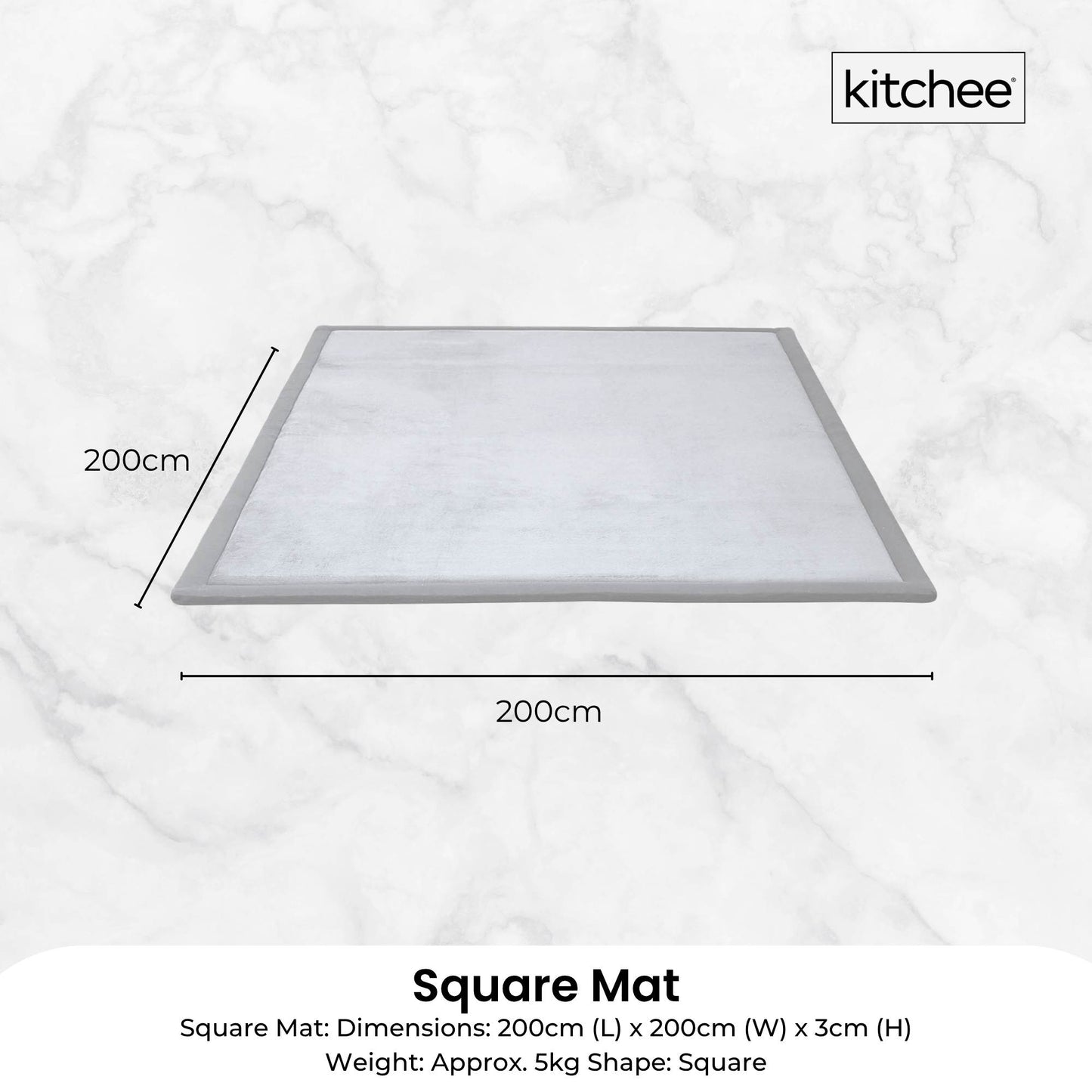 Kitchee Foam Floor Mat 200x200cm - Padded Thick Soft Tatami Style Rug Grey