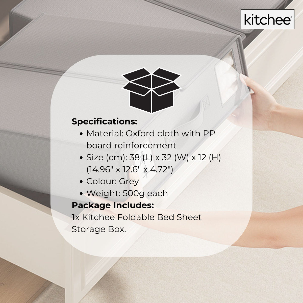 Kitchee Foldable Bed Sheet Storage Box - Linen + Closet Organiser Grey