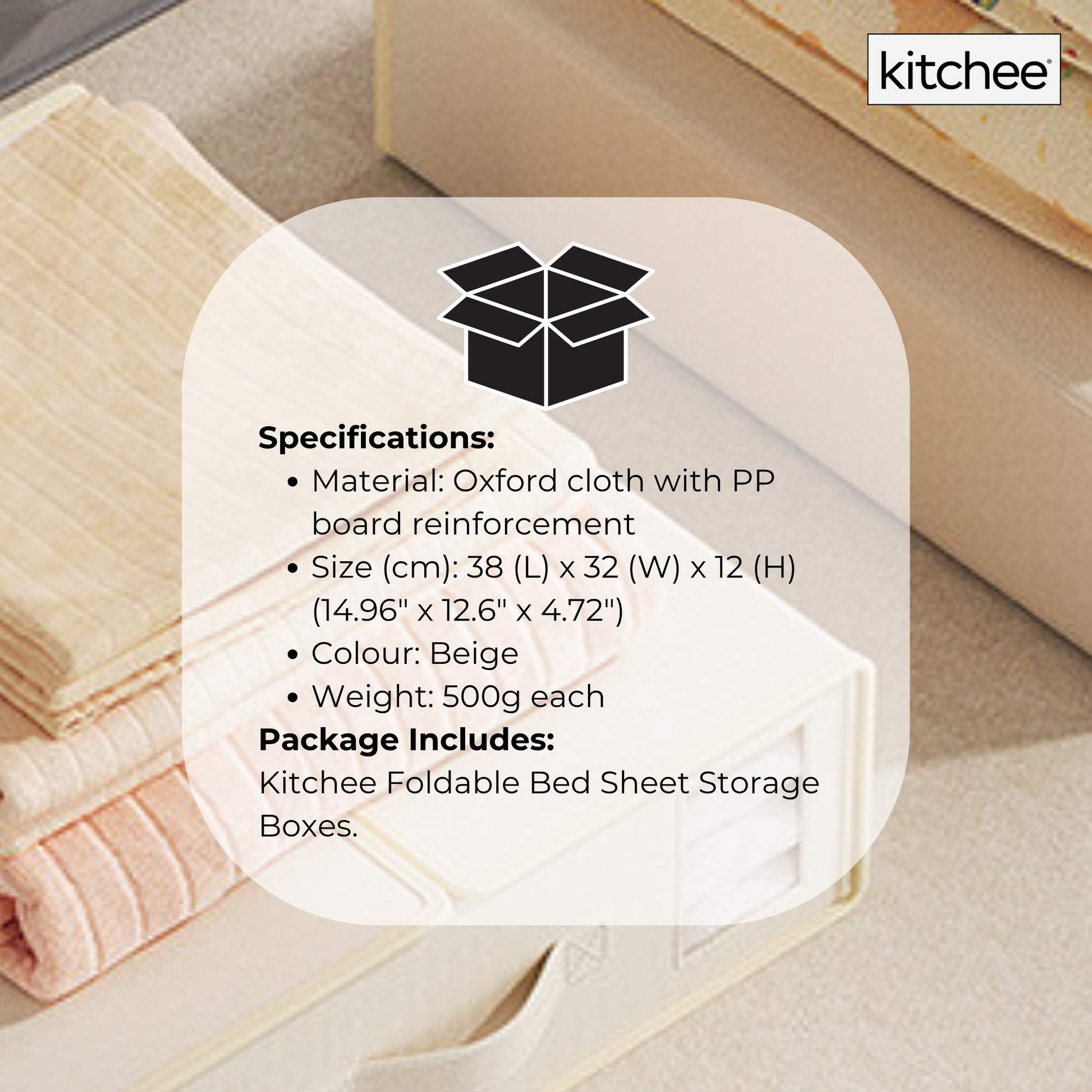 Kitchee Foldable Bed Sheet Storage Boxes – Linen Blanket & Closet Organiser Beige
