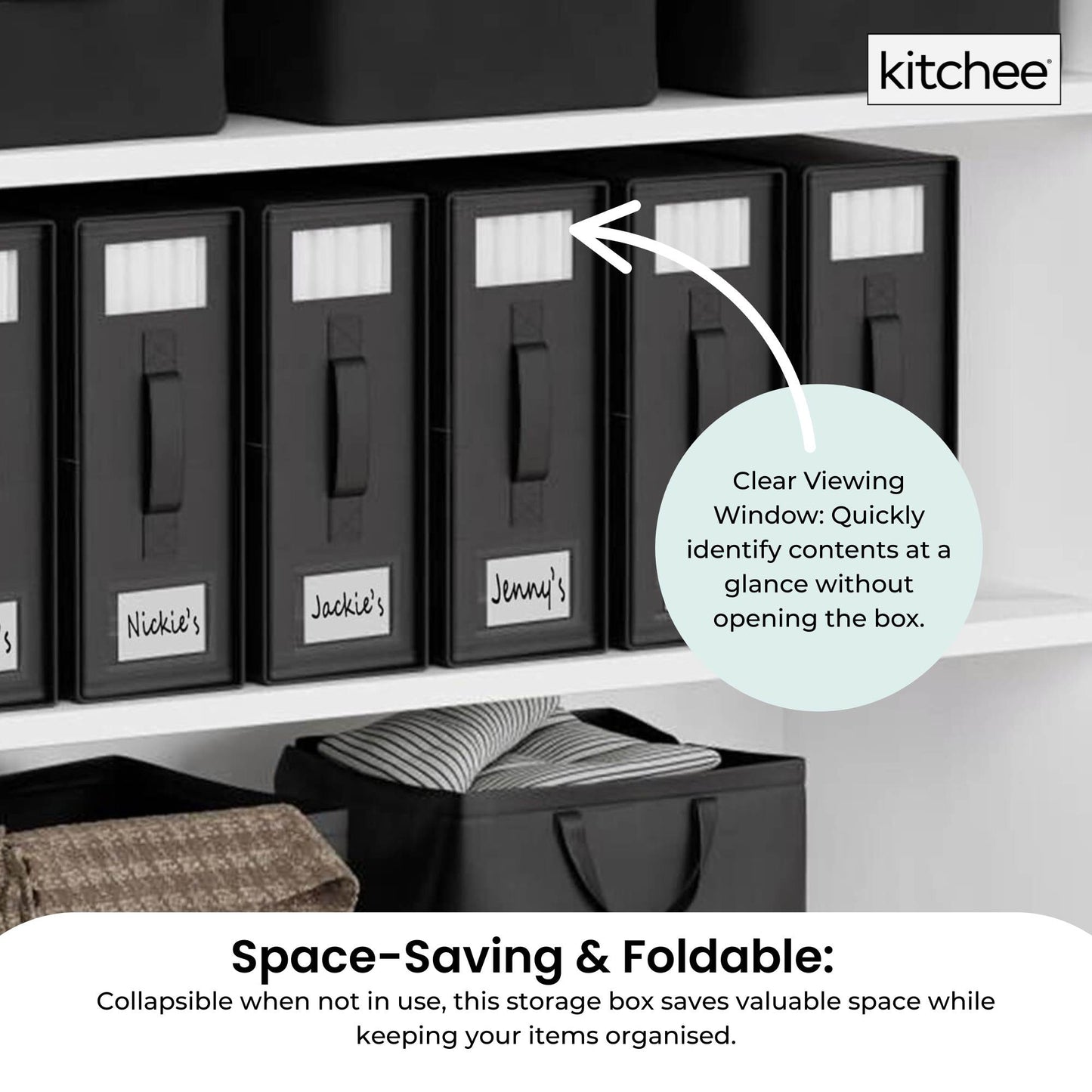 Kitchee Foldable Bed Sheet Storage Boxes – Linen Blanket & Closet Organiser Black