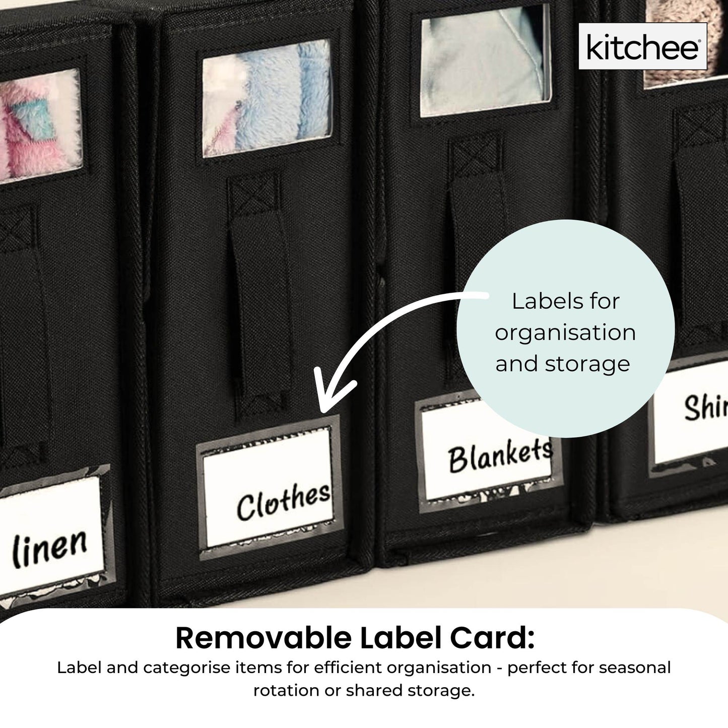 Kitchee Foldable Bed Sheet Storage Boxes – Linen Blanket & Closet Organiser Black