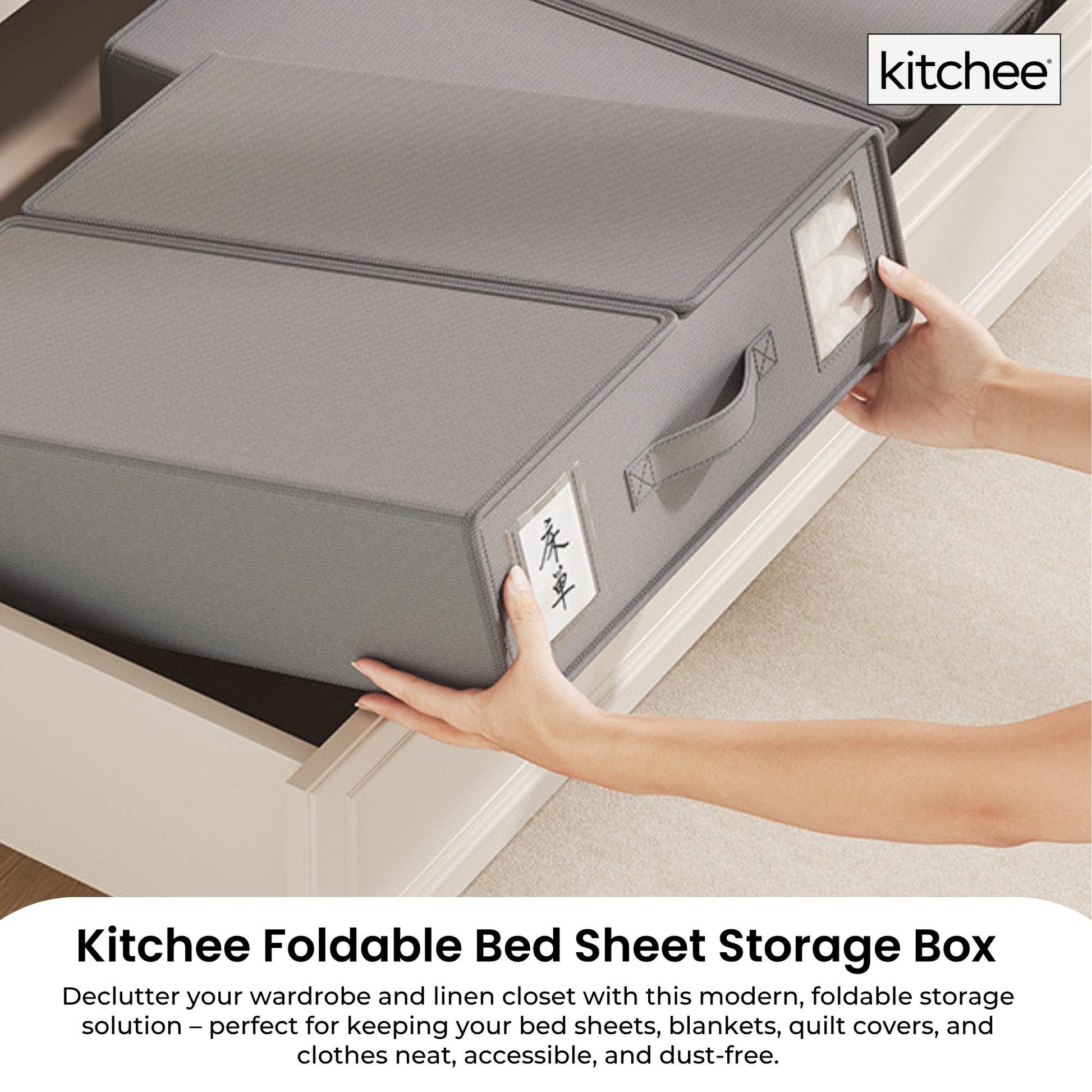 Kitchee Foldable Bed Sheet Storage Boxes – Linen Blanket & Closet Organiser Grey