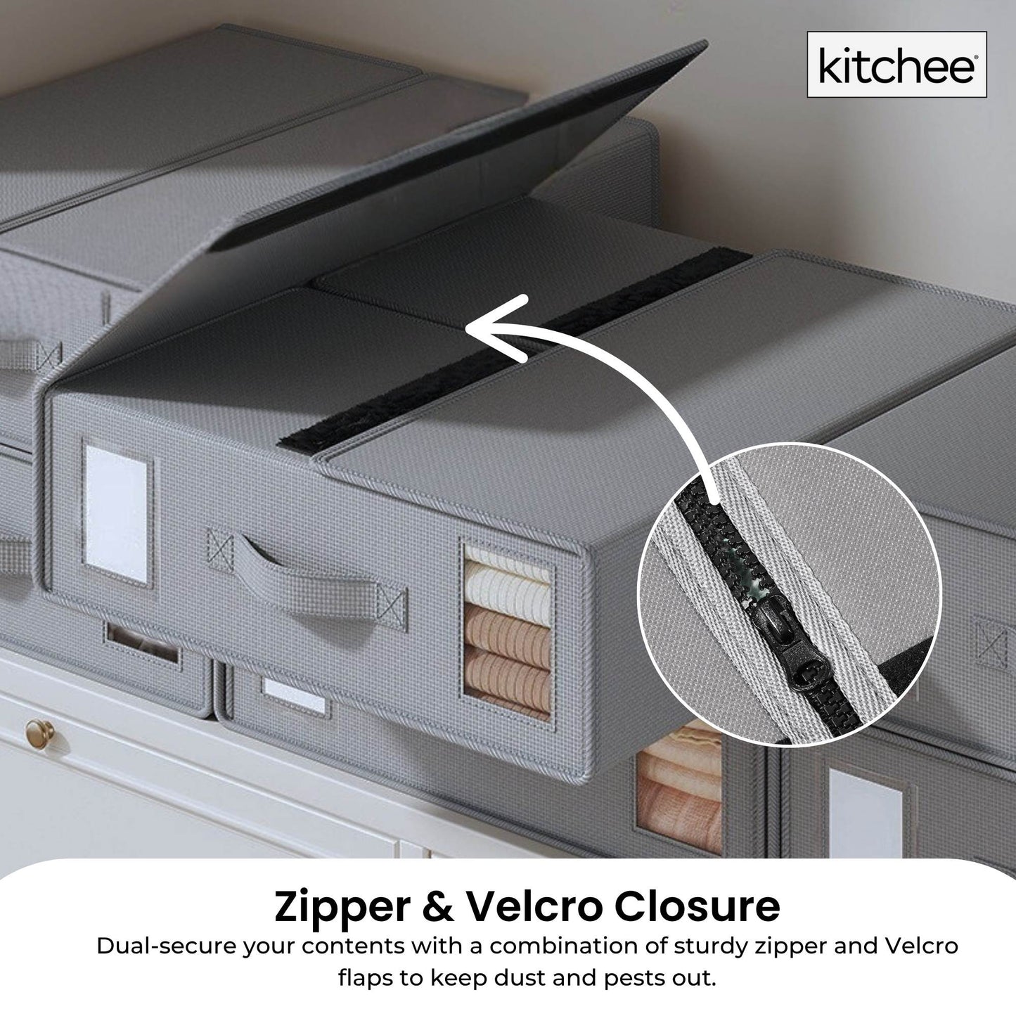 Kitchee Foldable Bed Sheet Storage Boxes – Linen Blanket & Closet Organiser Grey